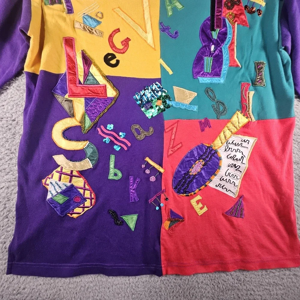 Vtg Colorblock Top Womens 14/16 Teacher Artsy Novelty Art Deco Abstract Ornate‎ - Picture 3 of 13